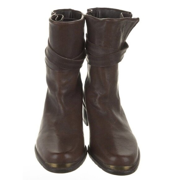 Stuart Weitzman Women’s Brown Slam Dunk Low Shaft Leather Moto Boots‎ Sz 6 $485 - Picture 3 of 5